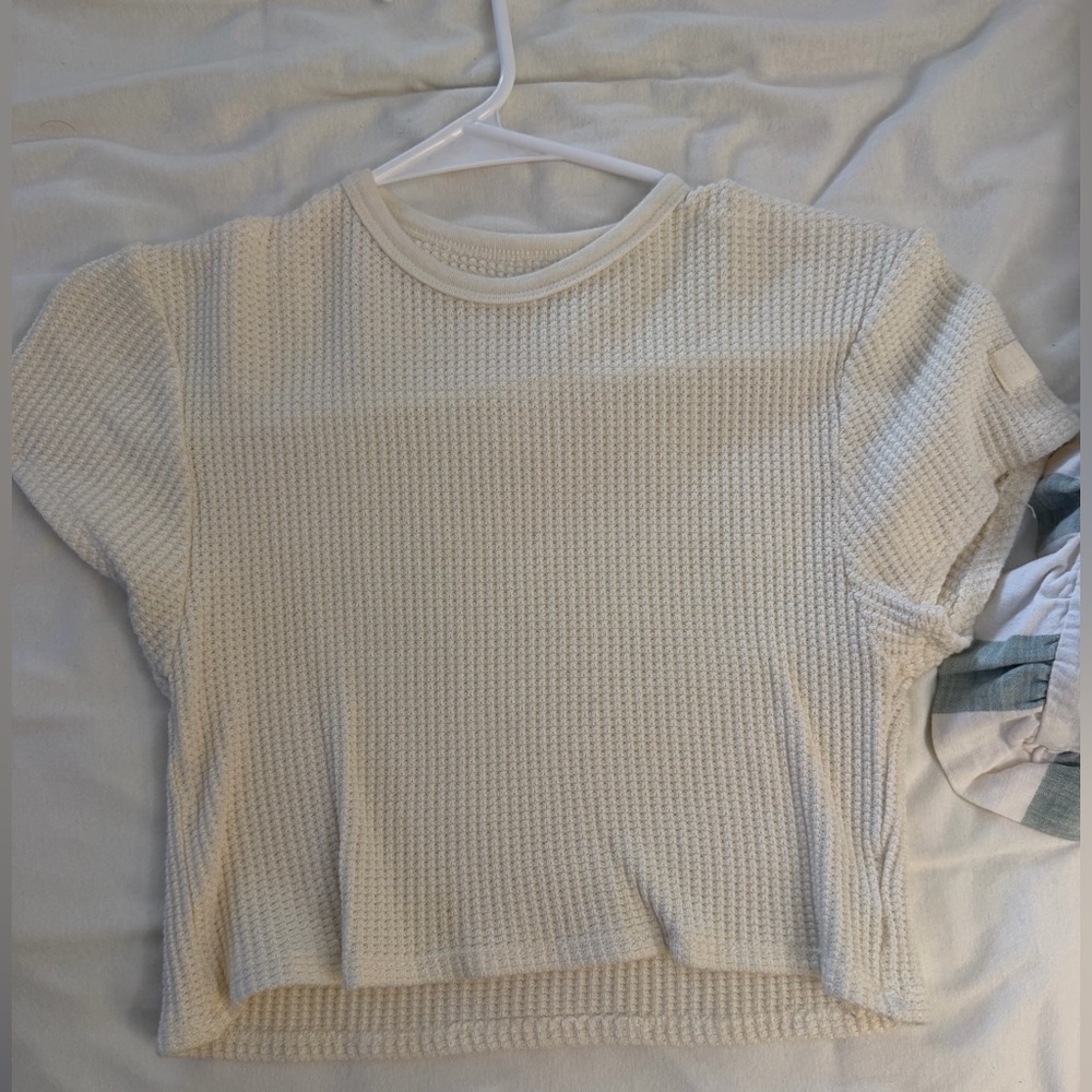 SET Active Off-White Textured Short Sleeve Top